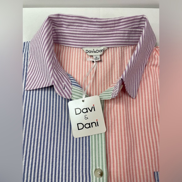 NWT Davi Dani Pastel Multicolored Button Front Casual Shirt Striped Size XL - Picture 4 of 8